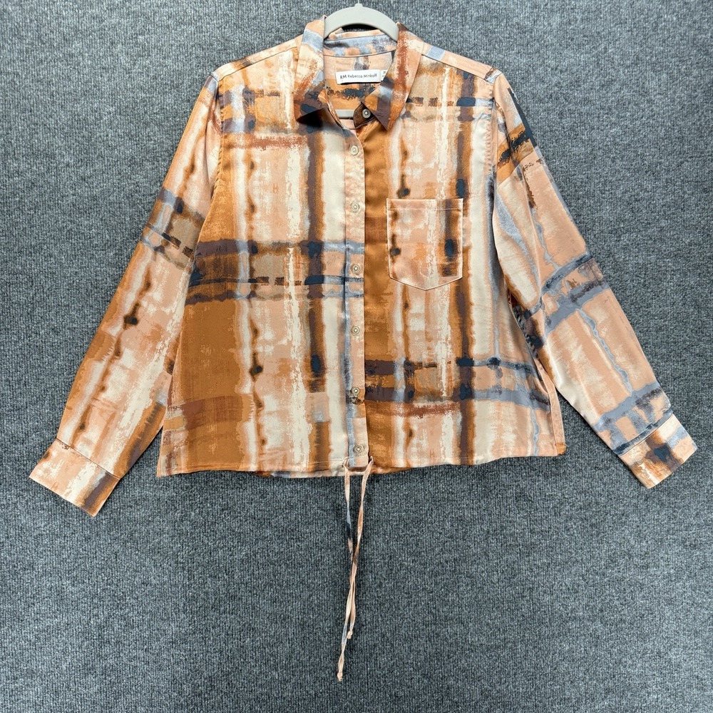 RH Rebecca Minkoff Top Womens PL Abstract Button Up Cropped Old Money Preppy